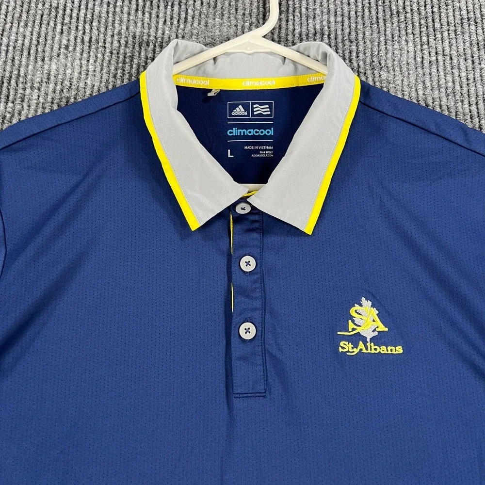 Adidas Polo Shirt Mens Large Blue Short Sleeve Performance Climacool‎ Golf